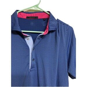 Men's Greyson Performance Polo Blue Black Striped Golf Size Large